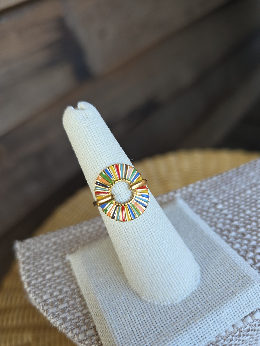 NWOT Gold-tone Fashion Multicolor Enamel Sunburst Adjustable Ring